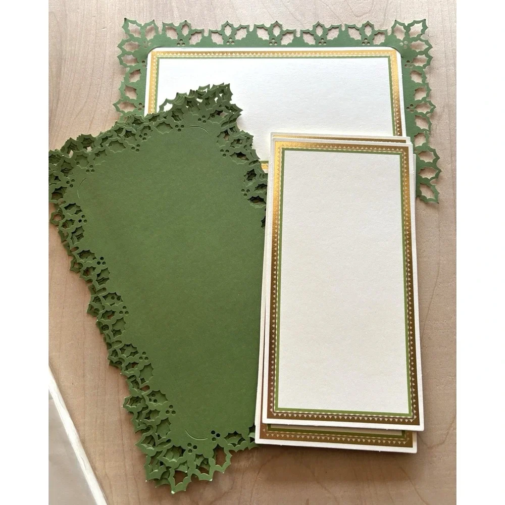 Lovely Anna Griffin Christmas Note Cards Invitations LOT of 10 Die Cut Holly